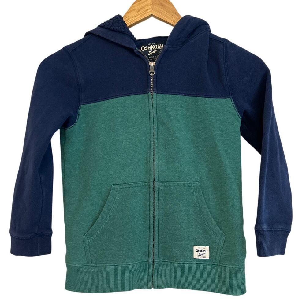 OshKosh B'gosh Boys Youth Zip Hoodie Green Navy 8 Medium